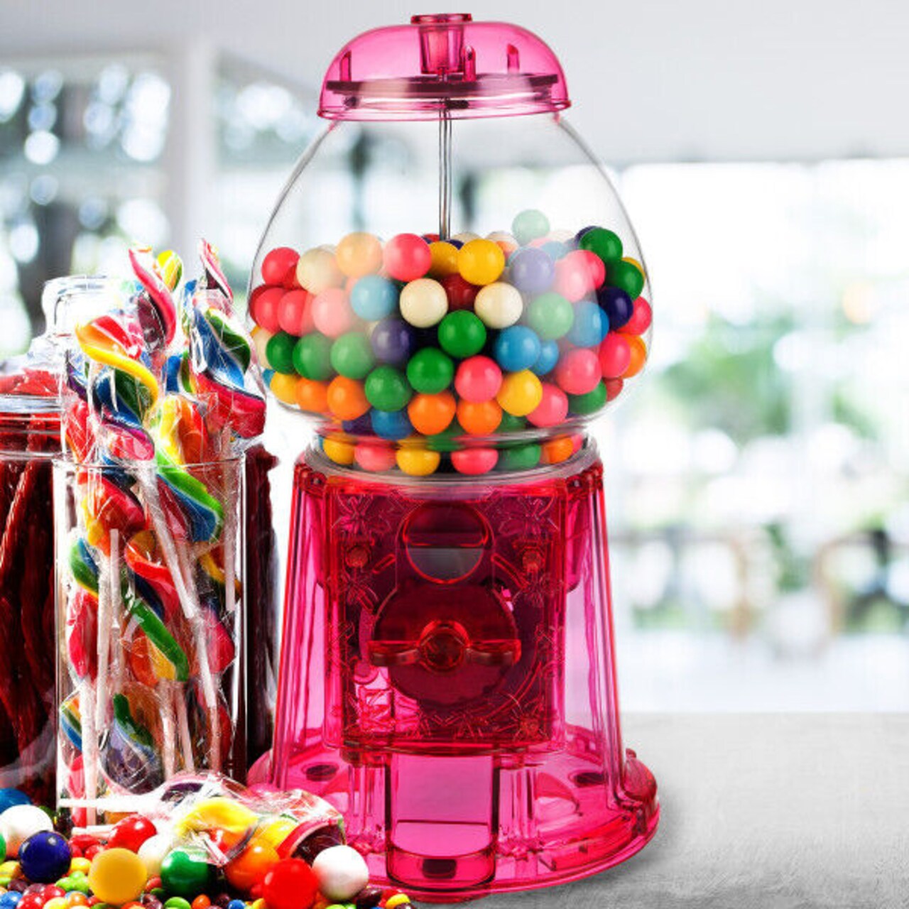 Pink Gumball Machine for Kids Girls Gumball Bank Candy Dispenser for Home, Bar, Carnival Party Candyland Party Favors